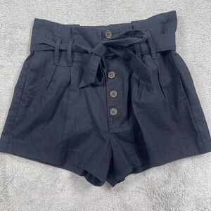 Abercrombie & Fitch Paper Bag Shorts Womens Black Linen High Waisted Outdoor